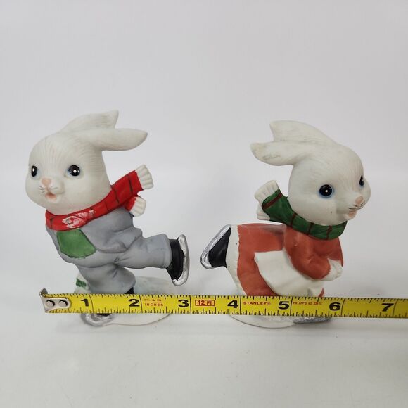 VINTAGE Homco Christmas Ice Skating Bunny Rabbits Boy & Girl 4" Figurines 5305 - Picture 14 of 15